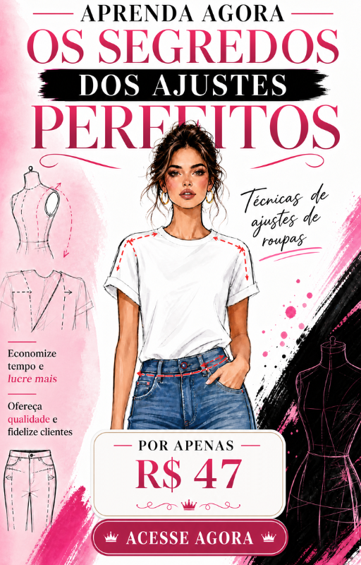 Capa do e-book Os Segredos dos Ajustes Perfeitos — técnicas e ajustes de roupas, por apenas R$ 47